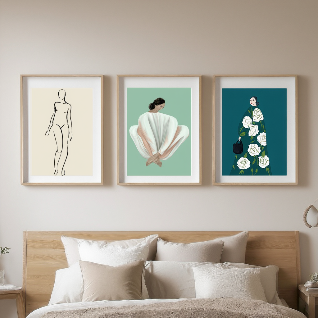 Set of 3 Botanical Female Line Art Prints – Minimalist Modern Wall Art - Hakyarts