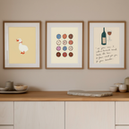 Set of 3 Kitchen & Everyday Life Art Prints – Modern Figurative Wall Decor - Hakyarts