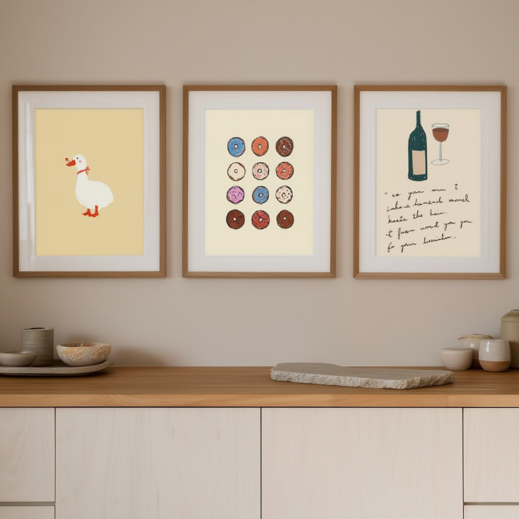 Set of 3 Kitchen & Everyday Life Art Prints – Modern Figurative Wall Decor - Hakyarts