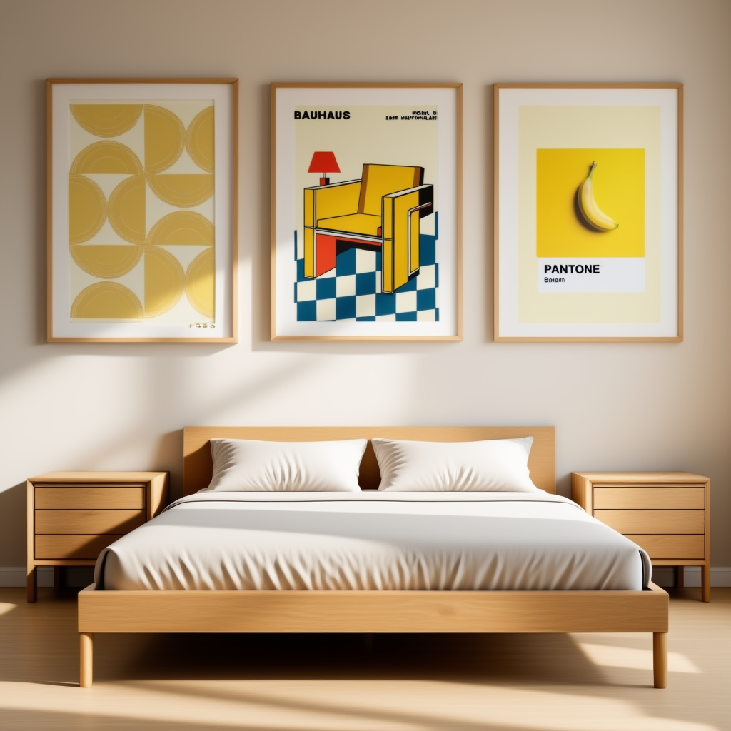 Set of 3 Pantone Yellow Bauhaus Art Prints – Geometric Modern Wall Decor - Hakyarts