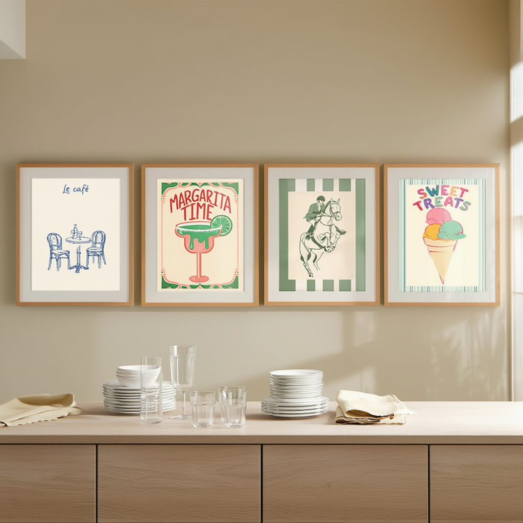 Set of 4 Sweet Treats Kitchen Art Prints – Playful Dessert Wall Decor - Hakyarts