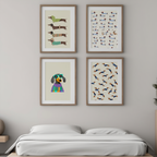 Set of 4 Illustrated Dog Prints – Paws & Whimsical Wall Art - Hakyarts