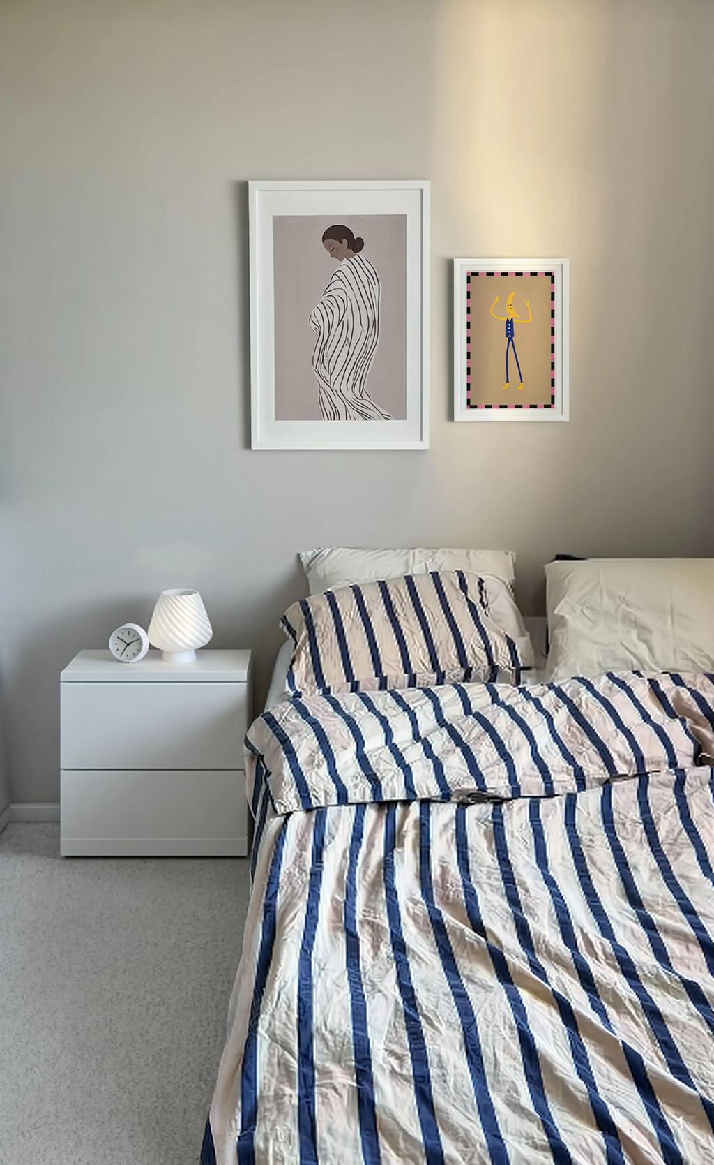 Set of 2 Crescent Moon Figure & Striped Drapery Figure – New Pose II | Contemporary Figurative Wall Art Set
