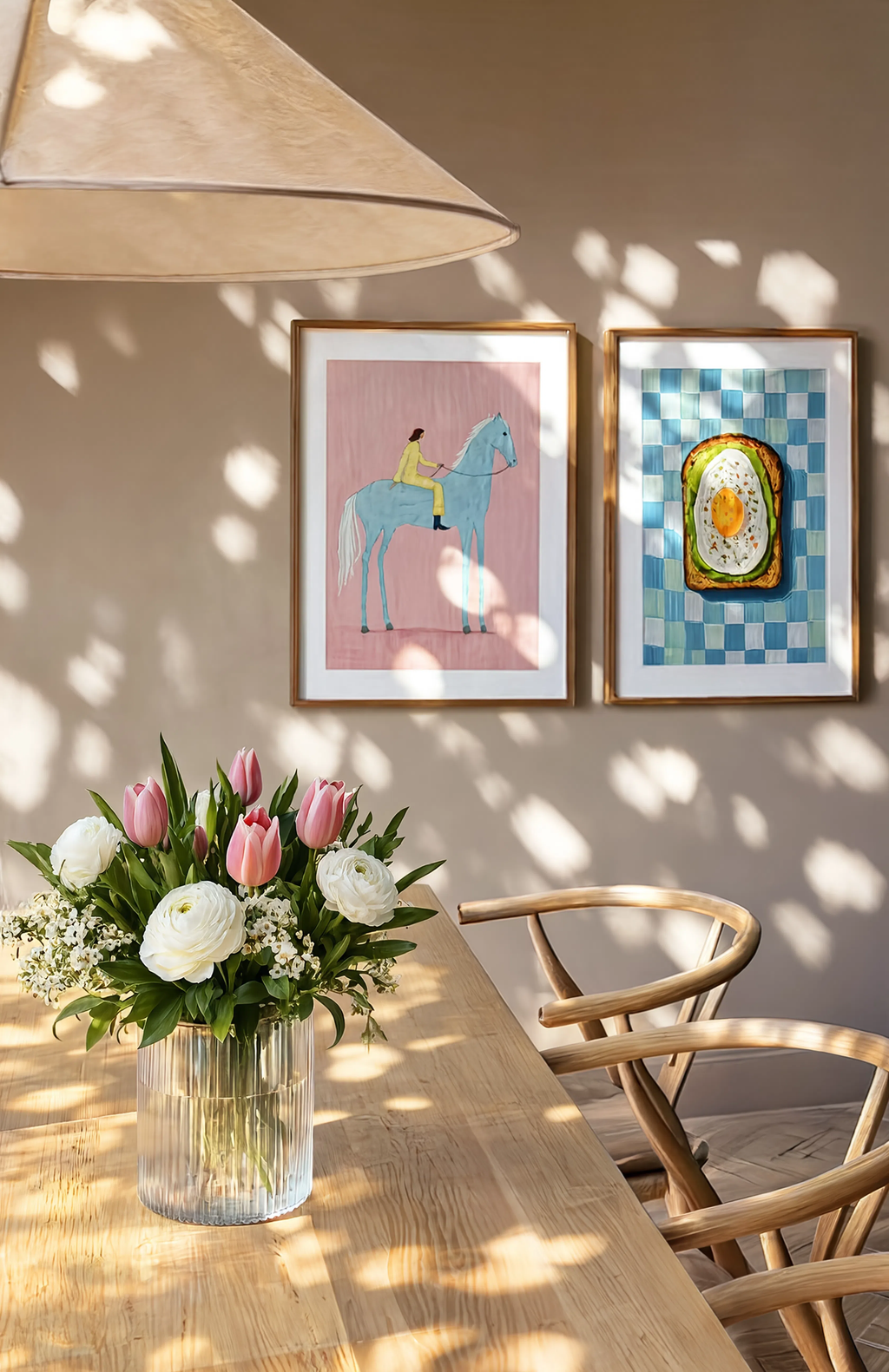 Set of 2 Horse and Rider & Avocado and Eggs on Toast Prints | Contemporary Equestrian & Kitchen Wall Art Set