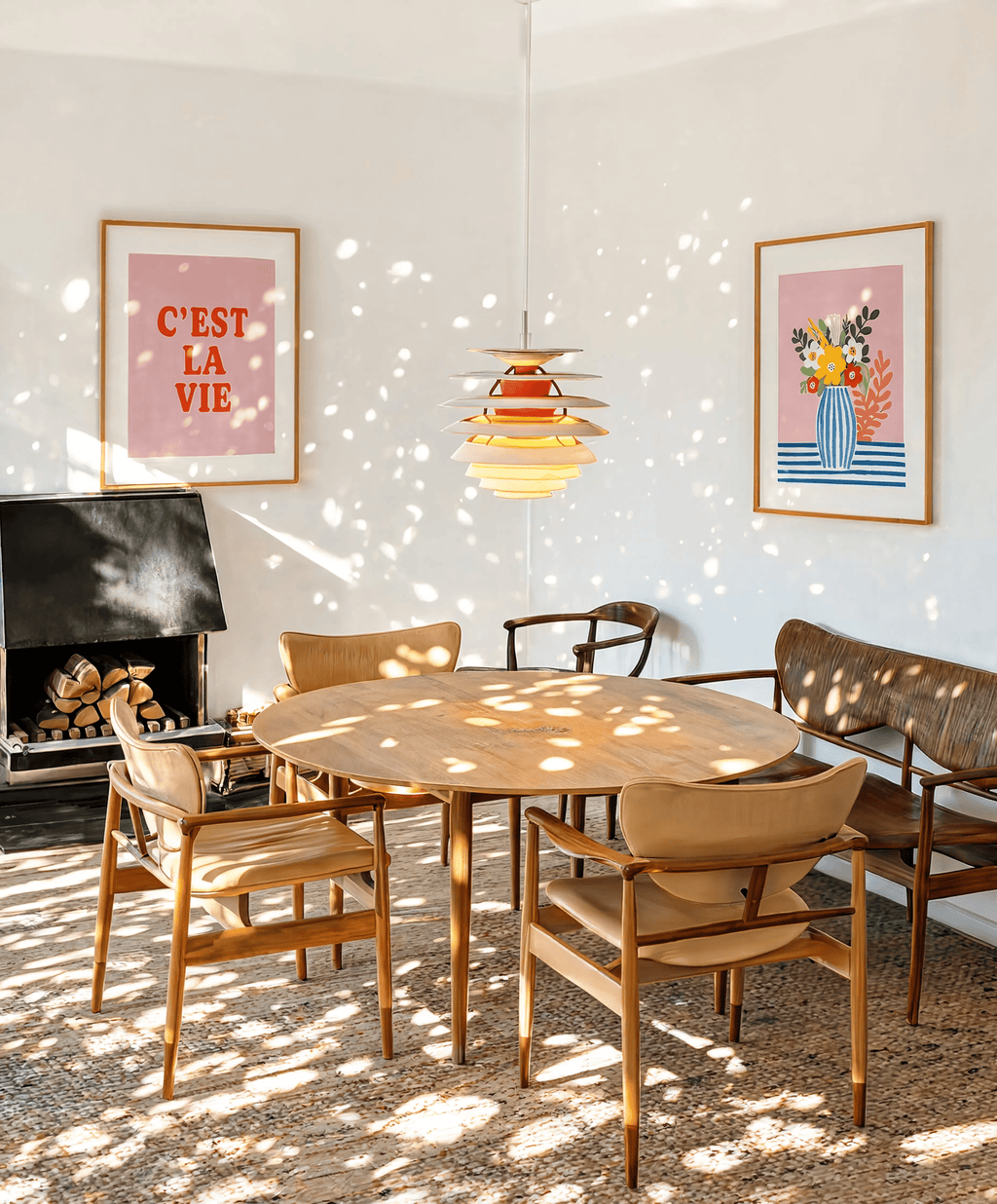 Set of 2 C'est La Vie & Floral Vase | Modern Typography & Contemporary Still Life Wall Art