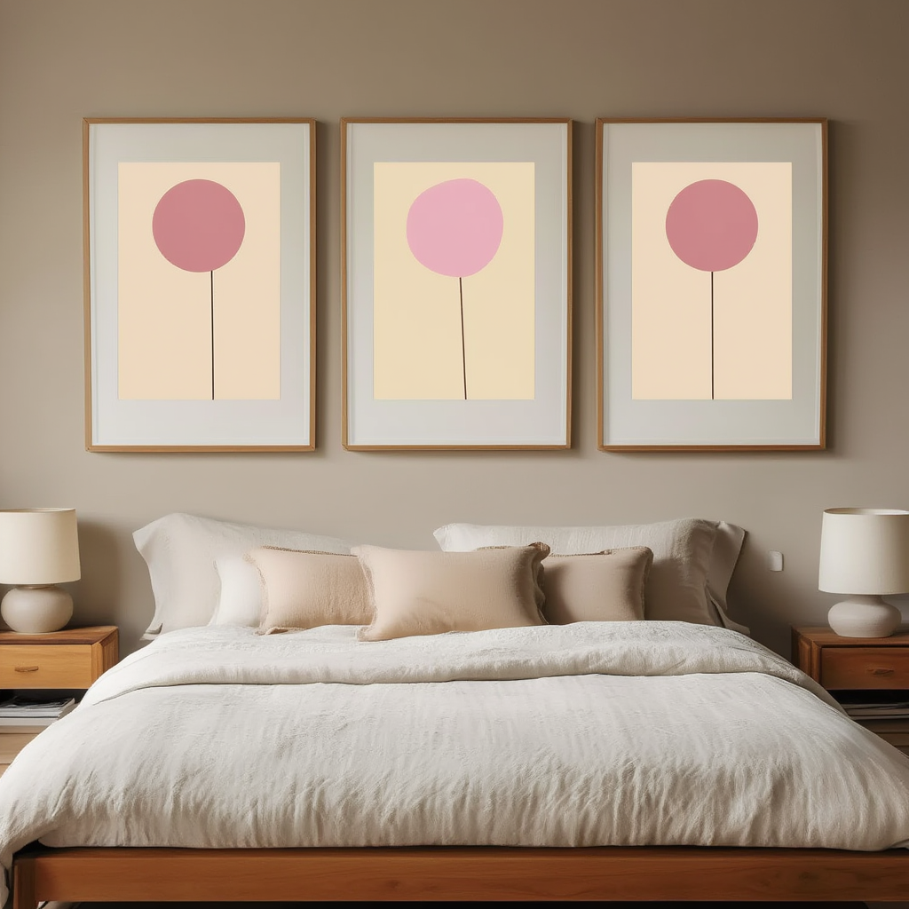 Set of 3 Round Pink Minimalist Prints – Modern Abstract Wall Art - Hakyarts
