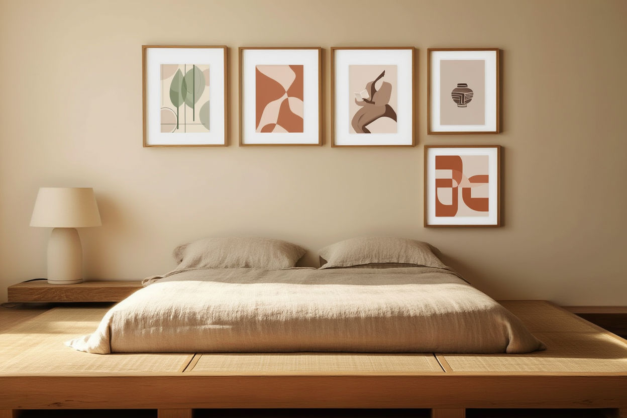 5 Geometric Earth Tone Women Line Art Prints – Abstract Modern Wall Art Collection for Living Room, Bedroom & Studio Decor - Hakyarts