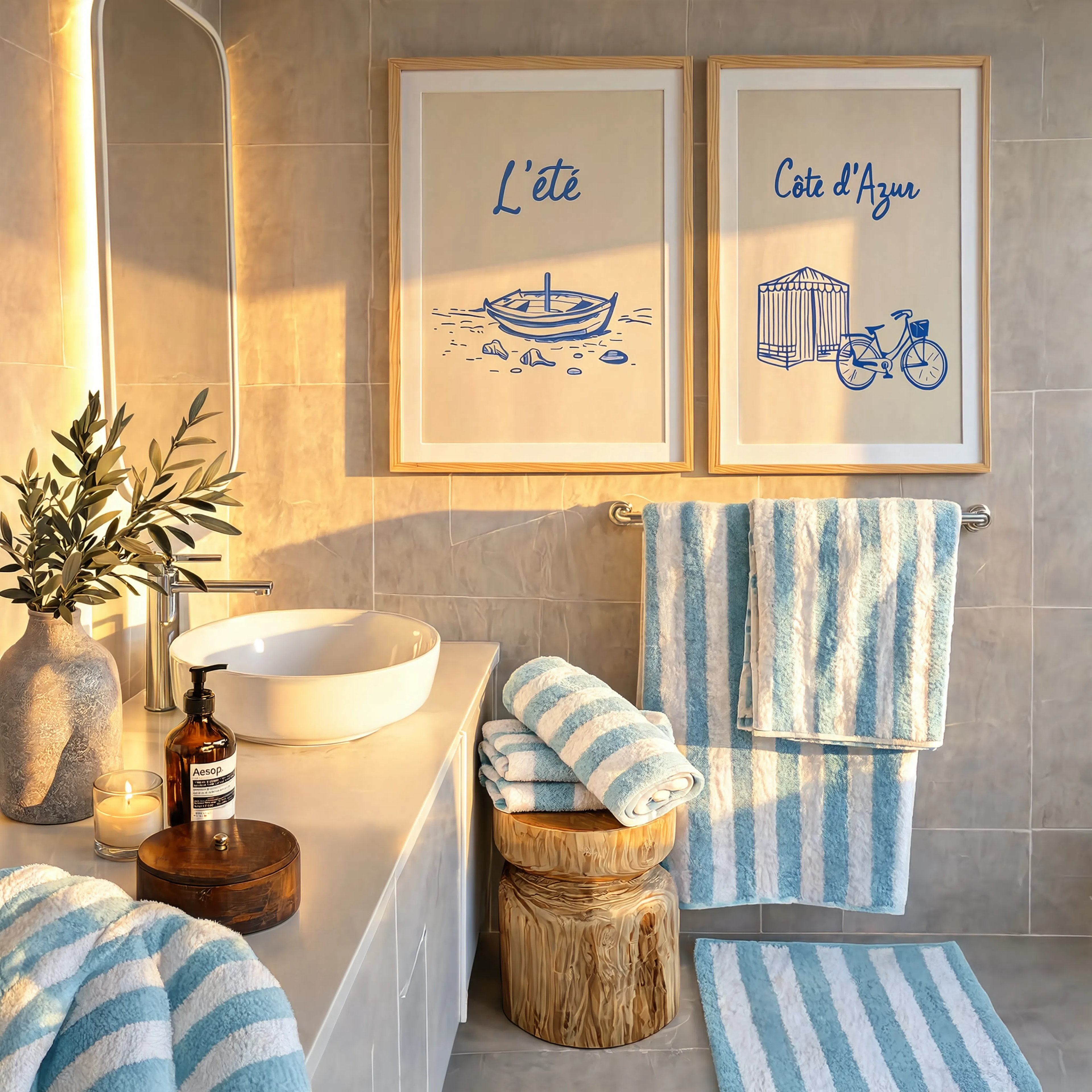 Set of 2 Côte d’Azur & L’Été Minimalist Wall Art Prints – Modern Mediterranean Gallery Set