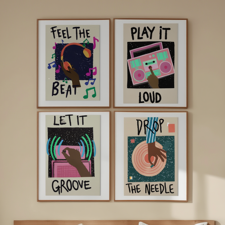 Set of 4 Music Prints – Minimalist Music Wall Art