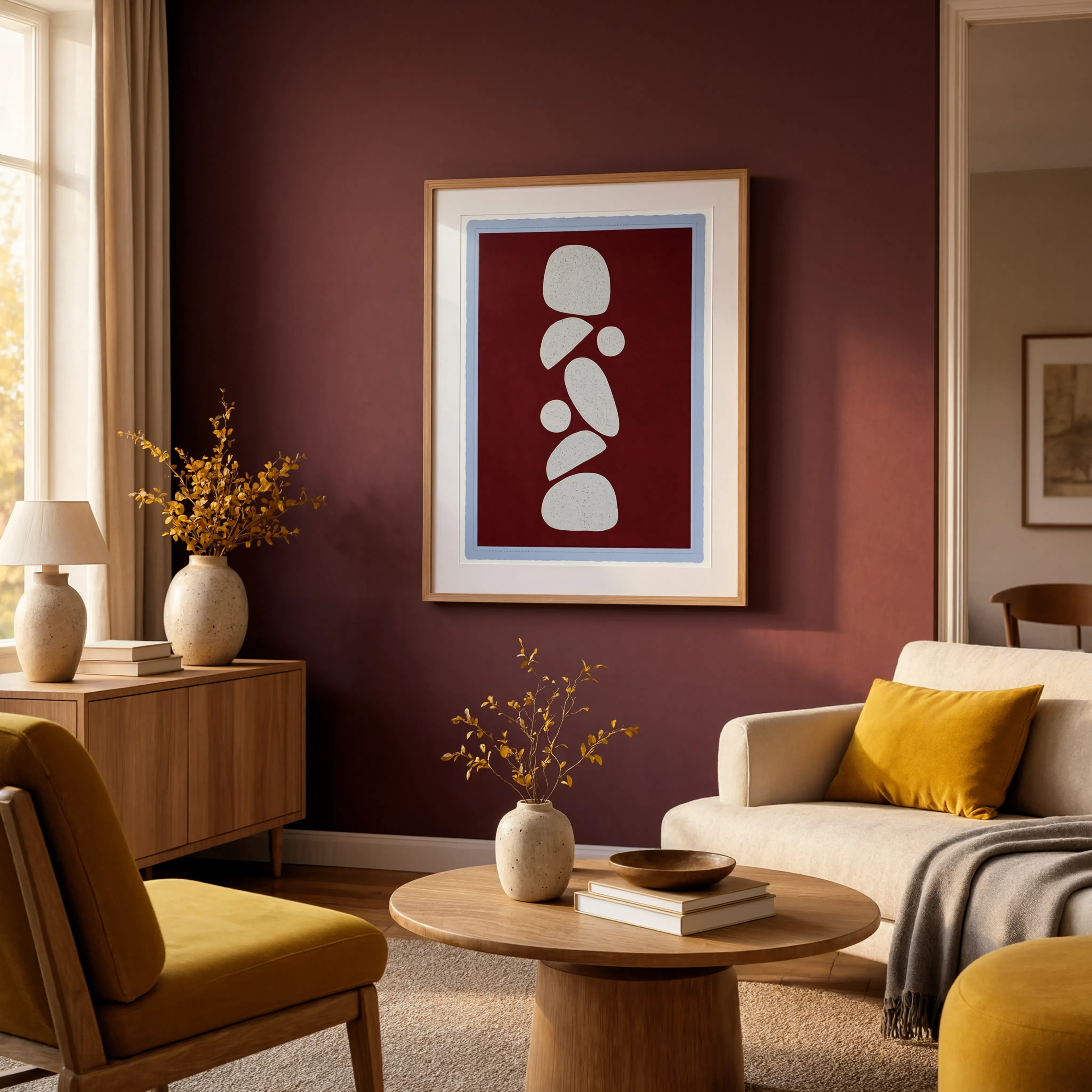 Paper-Cut Forms with Blue Border I | Contemporary Abstract Art Print