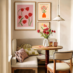 Set of 3 Wall Art Prints – Red Tulips, Flower Market & Modern Coneflower Botanical Collection