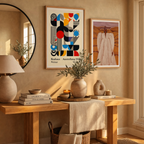 Set of 2 Wall Art Prints – Desert Revenue Figurative Art & Primary Balance Bauhaus Abstract Composition