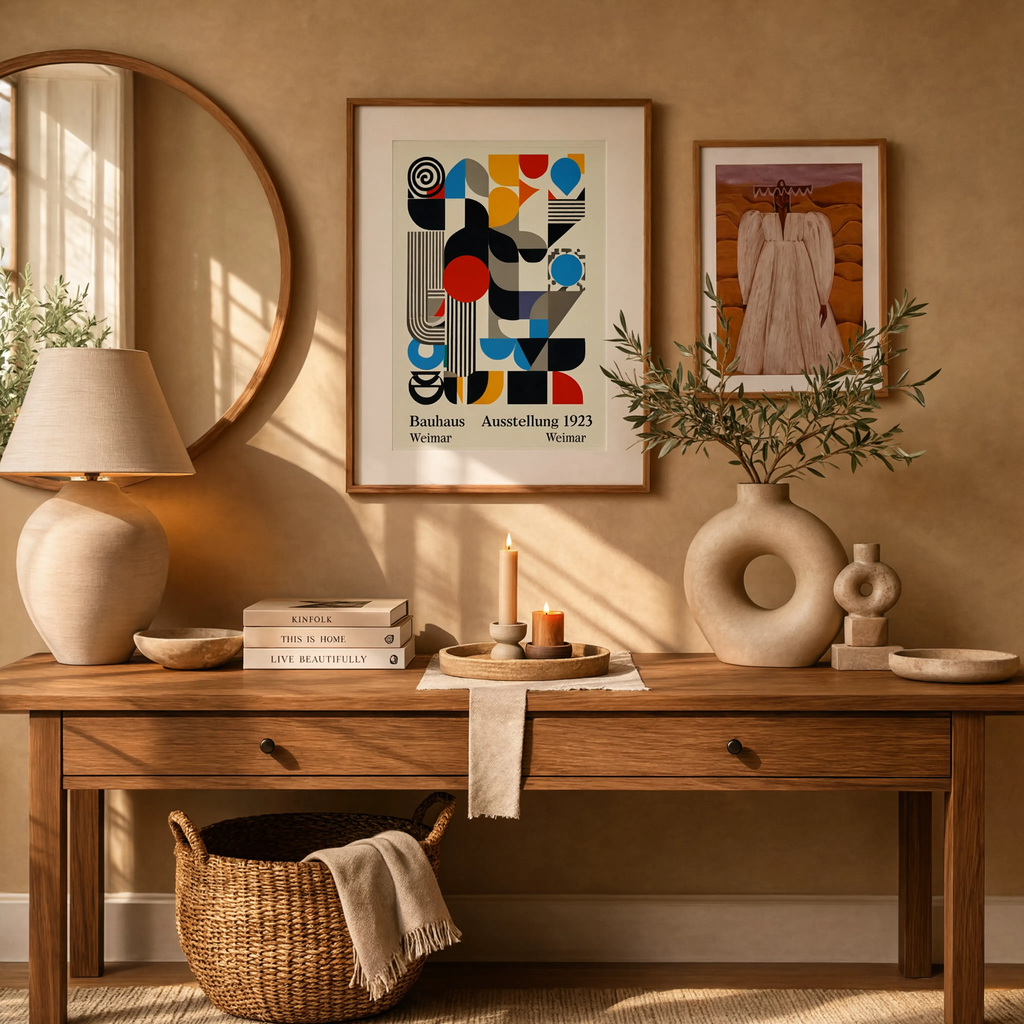 Set of 2 Wall Art Prints – Desert Revenue Figurative Art & Primary Balance Bauhaus Abstract Composition
