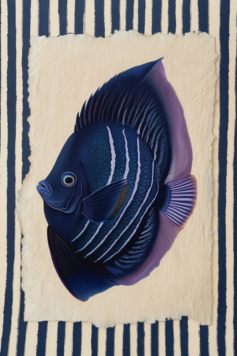Navy Blue Fish – Minimalist Wall Art Print