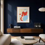 Red & Pale Blue Figurative Woman | Contemporary Wall Art Print
