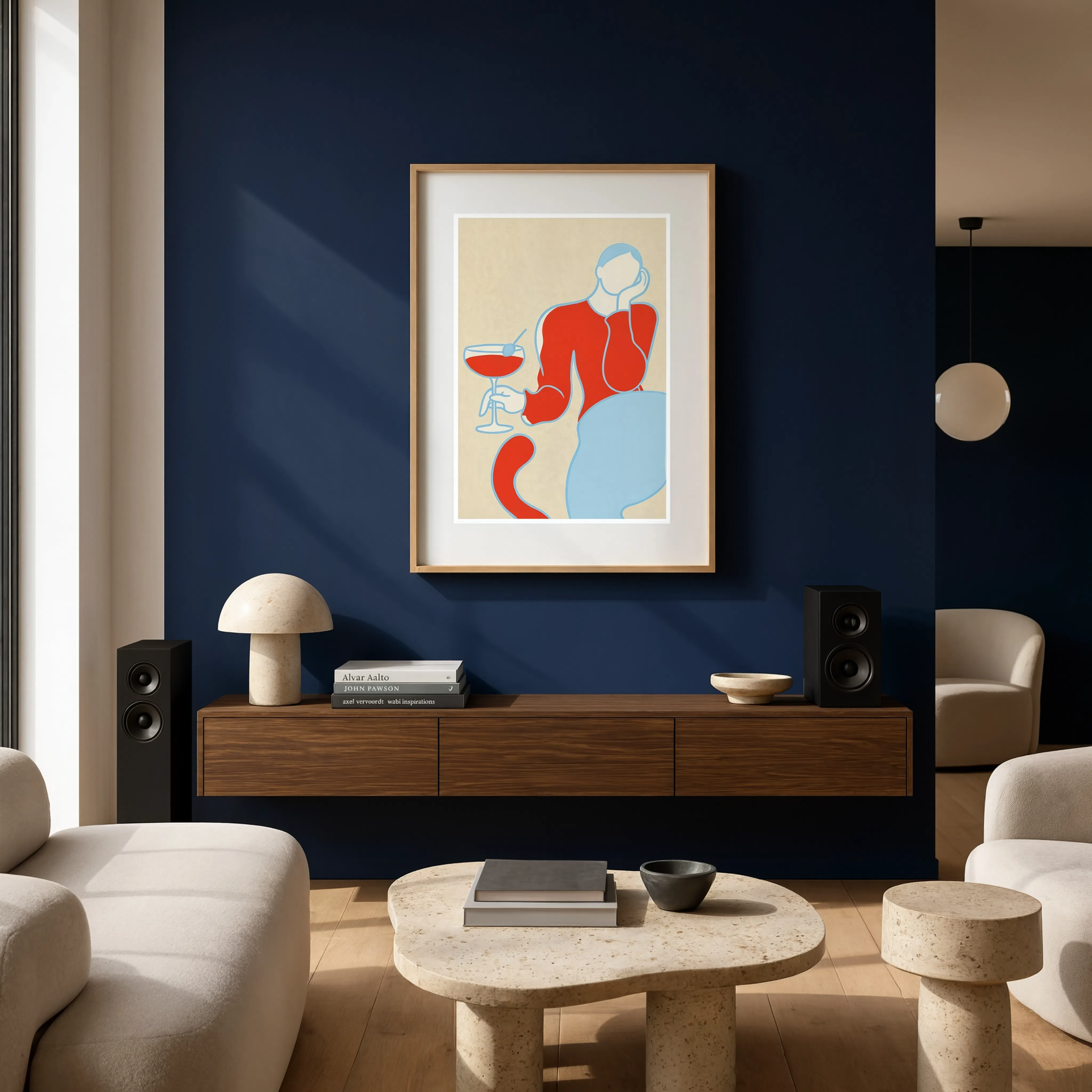 Red & Pale Blue Figurative Woman | Contemporary Wall Art Print