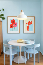 Set of 2 Colourful Poppy Flowers & Red & Pale Blue Figurative Woman | Contemporary Botanical & Figurative Wall Art Prints