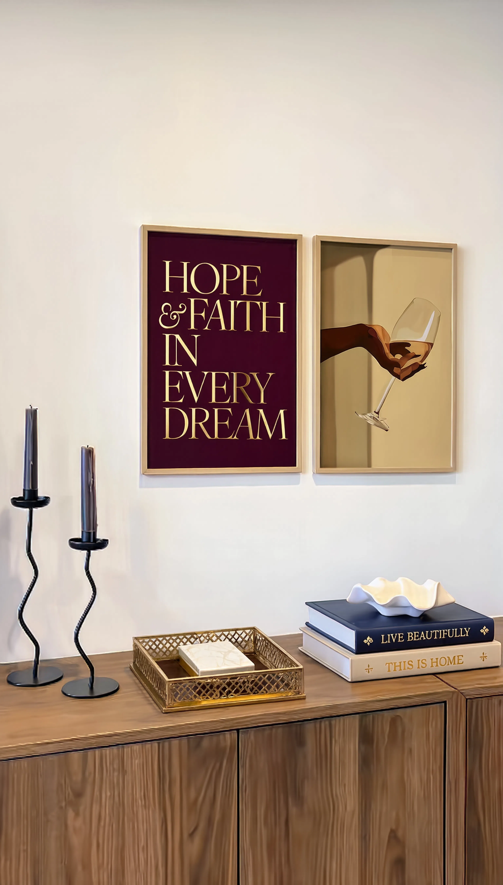 Set of 2 Modern Art Prints – A Glass Tonight & Hope & Faith Gallery Set