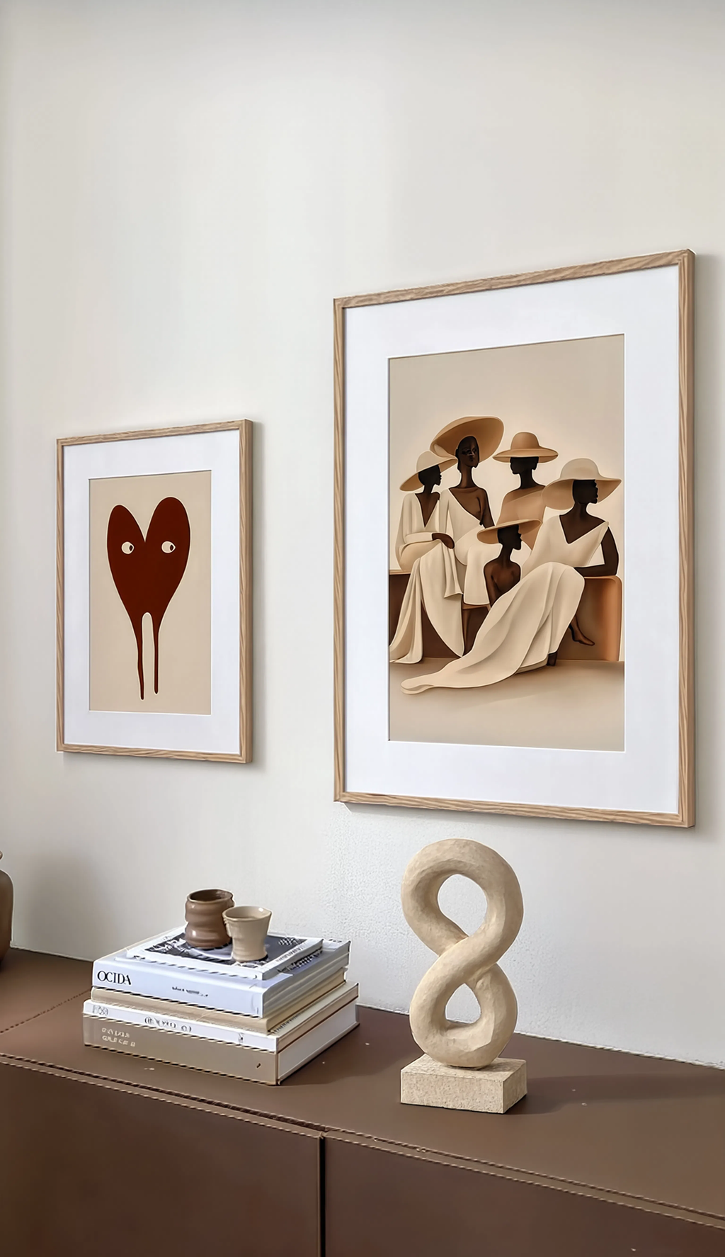 Set of 2 Contemporary Figurative Wall Art Prints – Elegant Together & Red Heart Character Gallery Set