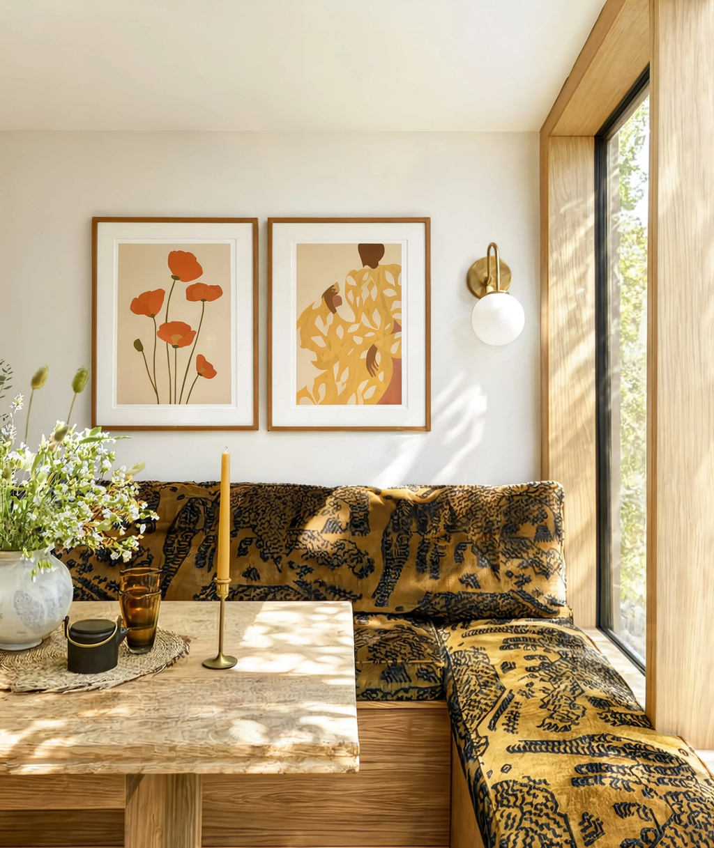 Set of 2 Terracotta Poppies & Veins of Grace | Contemporary Botanical & Figurative Wall Art