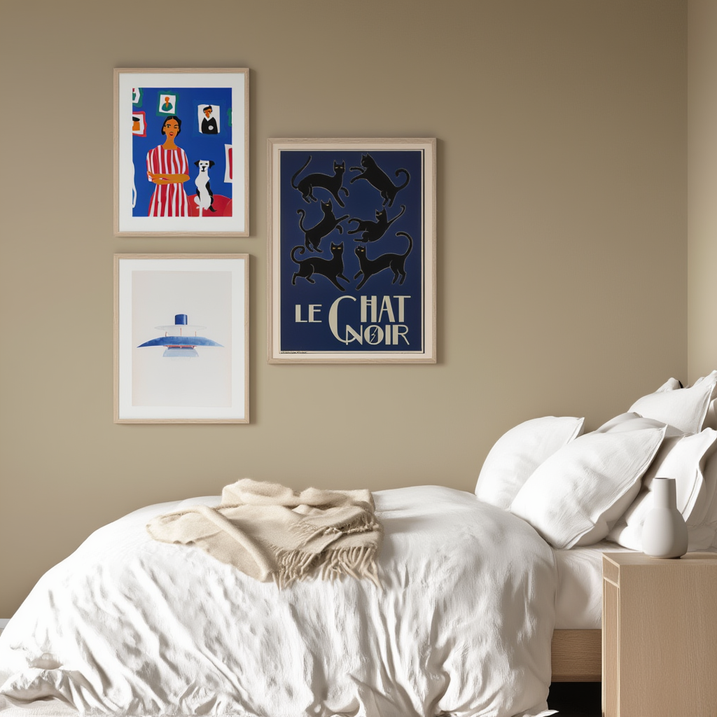 Set of 3 Quiet Moments – Le Chat Noir Lamp Art Prints – Minimalist & Whimsical Wall Art - Hakyarts