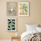 Set of 3 Dancing Black Cats, Cycling Cat & Still Life Illustration Prints – Whimsical Wall ArtSet of 3 Quiet Moments – Le Chat Noir Lamp Art Prints – Minimalist & Whimsical Wall Art (Copy) - Hakyarts