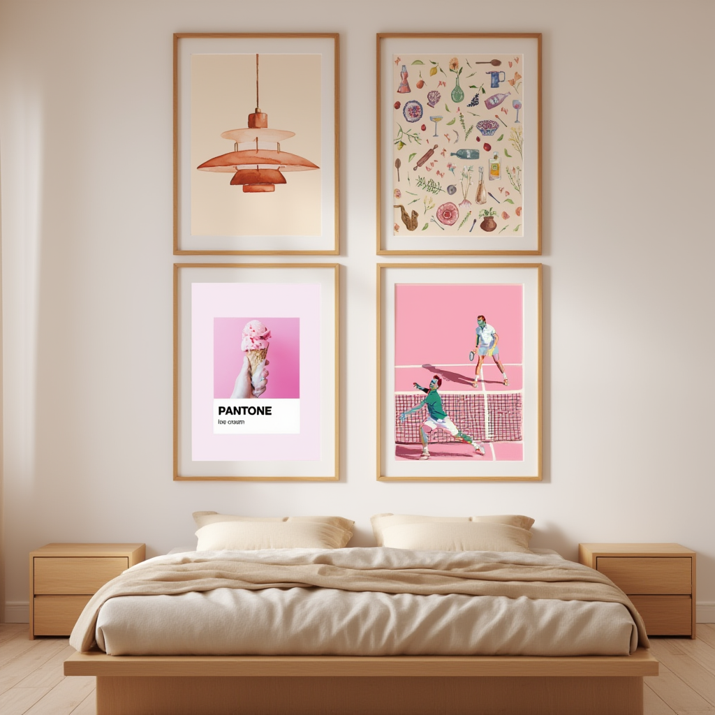 Set of 4 Ice Cream Pantone Lamp Prints – Pink Tones Minimalist Wall Art - Hakyarts