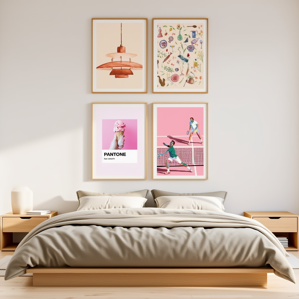 Set of 4 Ice Cream Pantone Lamp Prints – Pink Tones Minimalist Wall Art - Hakyarts