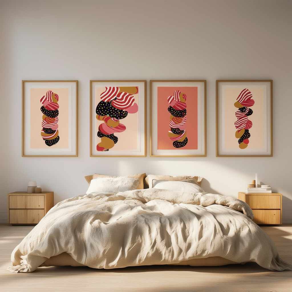 Set of 4 Colourful Dynamic Shapes – Modern Abstract Wall Art Prints - Hakyarts