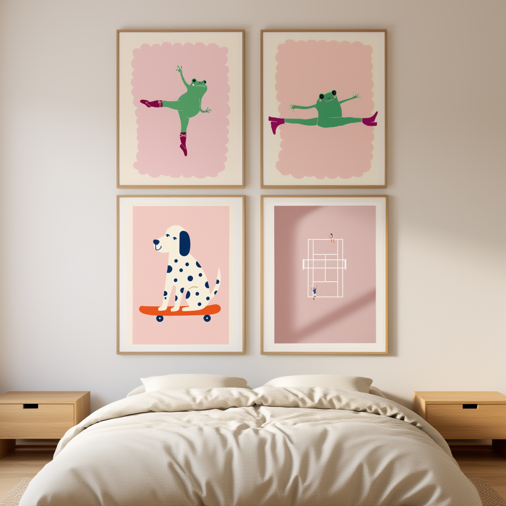 Set of 4 Funny Animals Playing Tennis Prints – Whimsical Sports Wall Art - Hakyarts