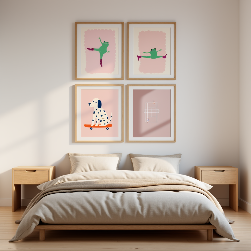Set of 4 Funny Animals Playing Tennis Prints – Whimsical Sports Wall Art - Hakyarts