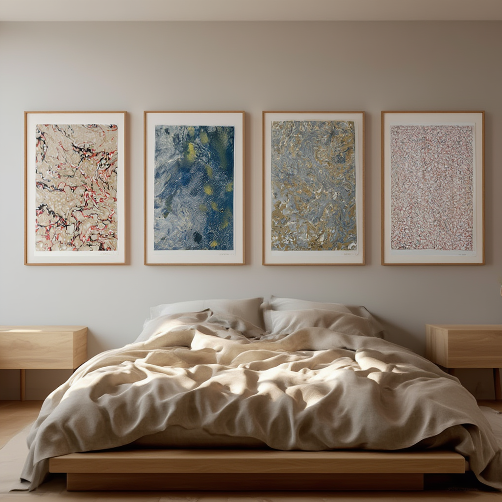 Marmorpapier Collection – Set of 4 Vintage Decorative Marbled Paper Prints