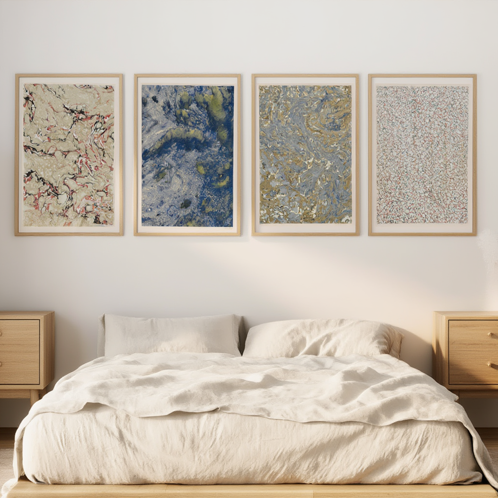 Marmorpapier Collection – Set of 4 Vintage Decorative Marbled Paper Prints