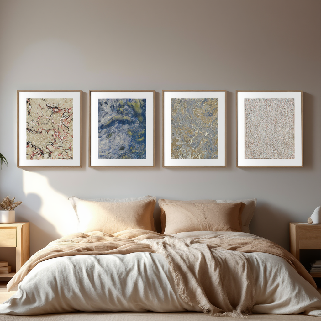 Marmorpapier Collection – Set of 4 Vintage Decorative Marbled Paper Prints