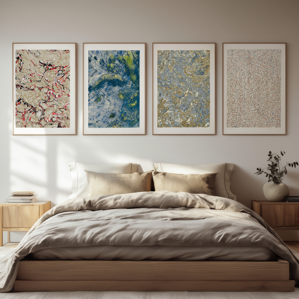 Marmorpapier Collection – Set of 4 Vintage Decorative Marbled Paper Prints