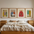 Set of 4 Folk Art Portraits – Minimalist Wall Art Collection