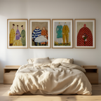Set of 4 Folk Art Portraits – Minimalist Wall Art Collection