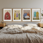 Set of 4 Folk Art Portraits – Minimalist Wall Art Collection