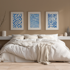 Set of 3 Modern Wall Art Prints - Geometric Blue Abstract - Hakyarts