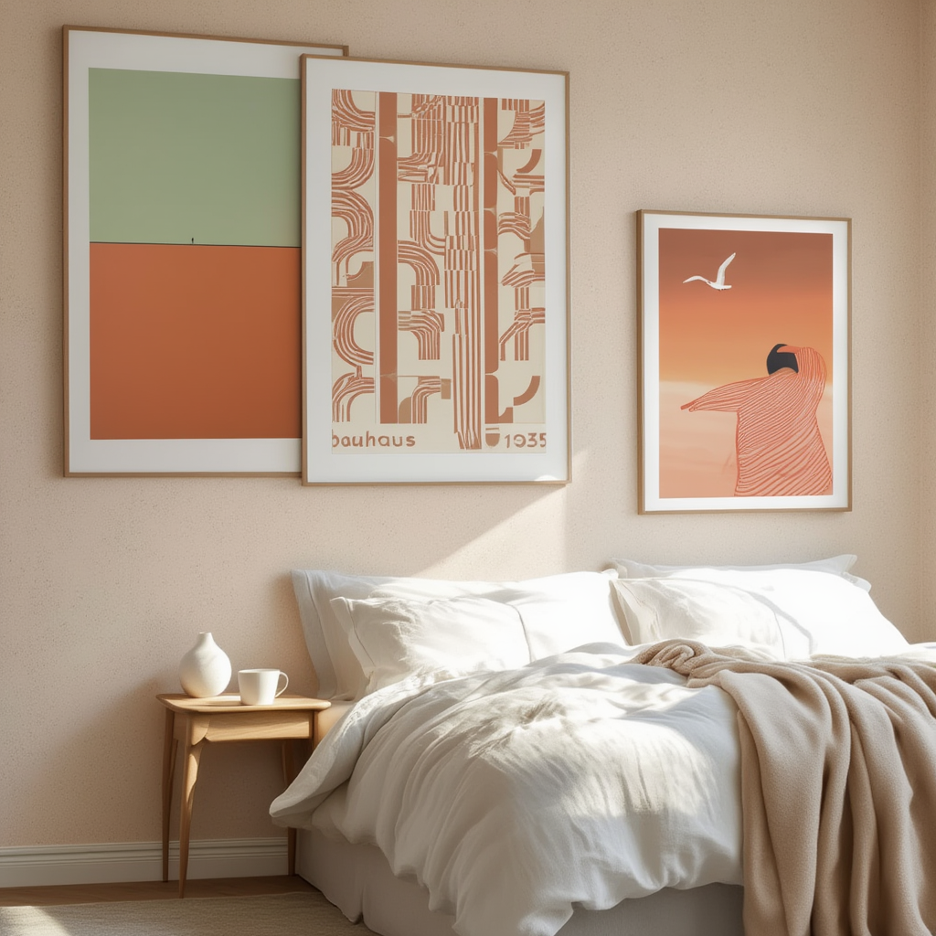Set of 3 Orange Bauhaus Art Prints – Geometric Modern Wall Decor - Hakyarts
