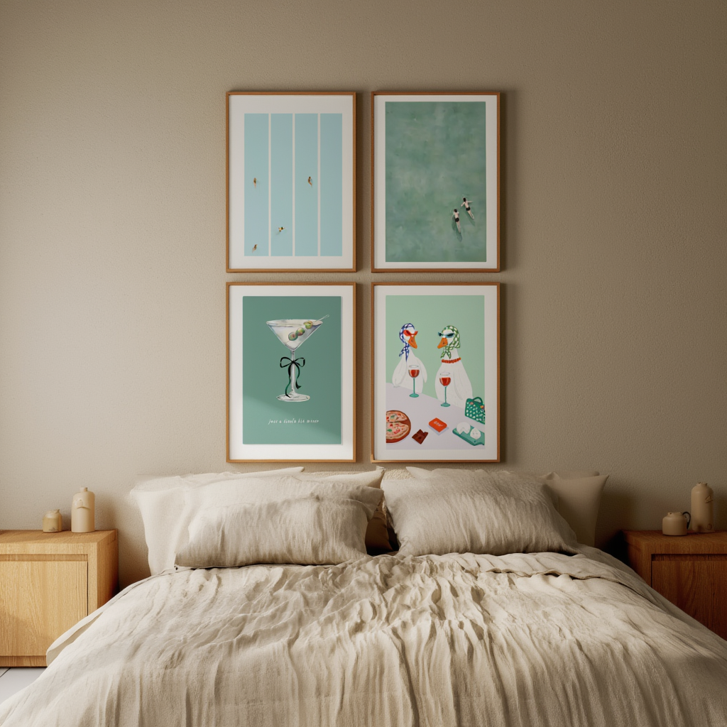 Set of 4 Duck Illustrative Prints – Swimming & Olives – Whimsical Wall Art - Hakyarts