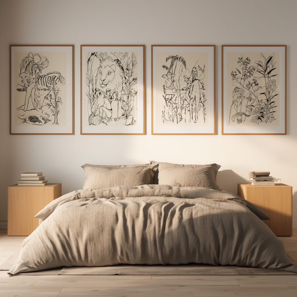 Set of 4 Jungle Line Art Prints – Hand-Drawn Minimalist Collection - Hakyarts