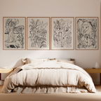 Set of 4 Jungle Line Art Prints – Hand-Drawn Minimalist Collection - Hakyarts