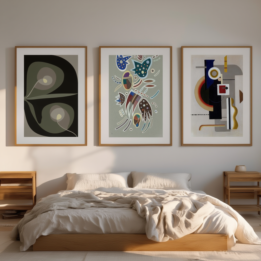 Set of 3 Modernist Abstract Prints – Maschine grau mit Pfeil II, Ohne Titel & Spiralschraubenblüten I