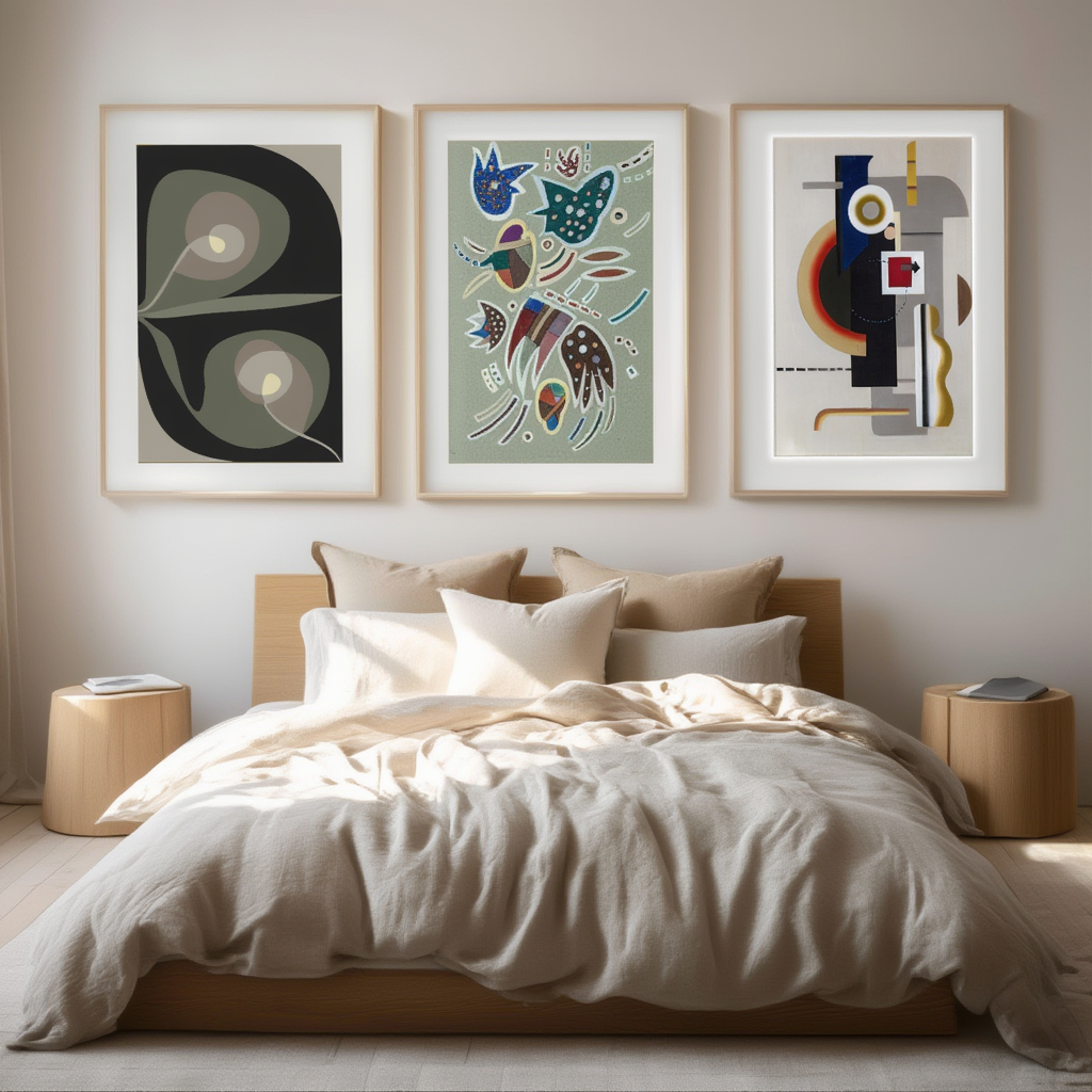 Set of 3 Modernist Abstract Prints – Maschine grau mit Pfeil II, Ohne Titel & Spiralschraubenblüten I