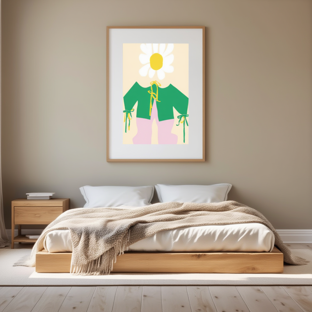Green Daisy Flower – Minimalist Botanical Art Print