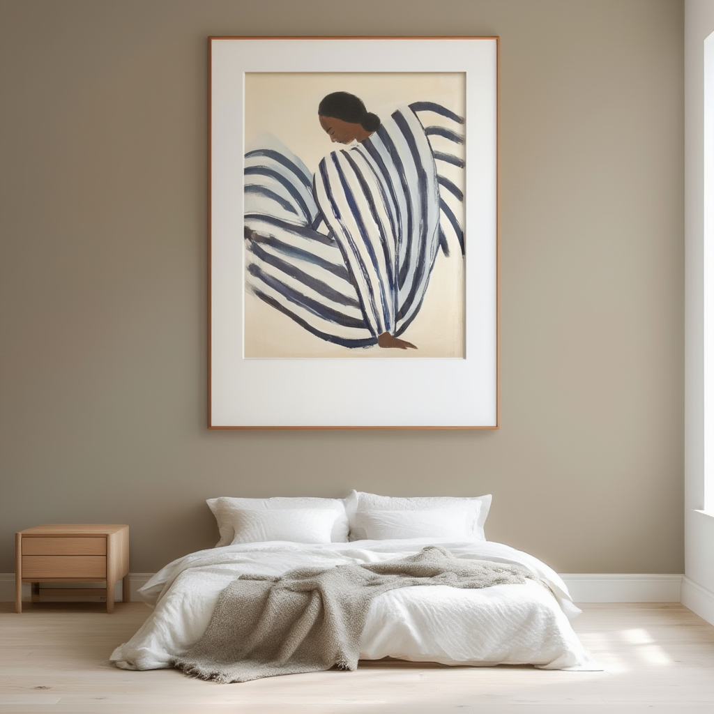 Striped Dress Woman – Illustrated Fashion Portrait Art Print