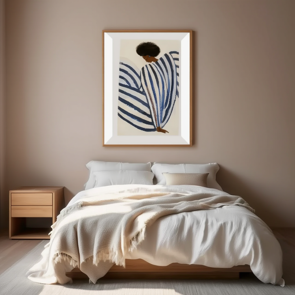 Blue Striped Dress – Illustrated Fashion Portrait Art Print