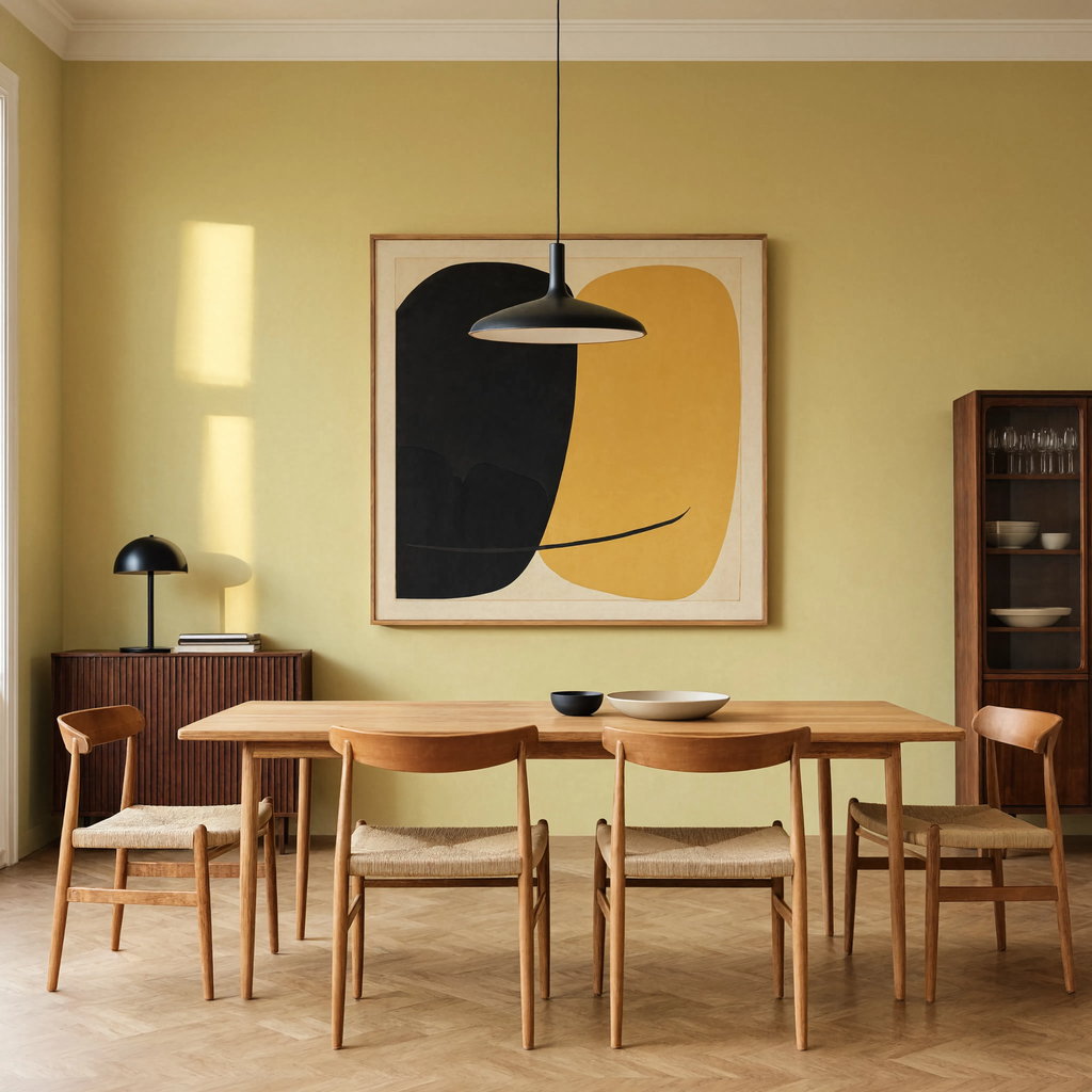 Monochrome Yellow Black Abstract Poster | Minimalist Contemporary Wall Art Print