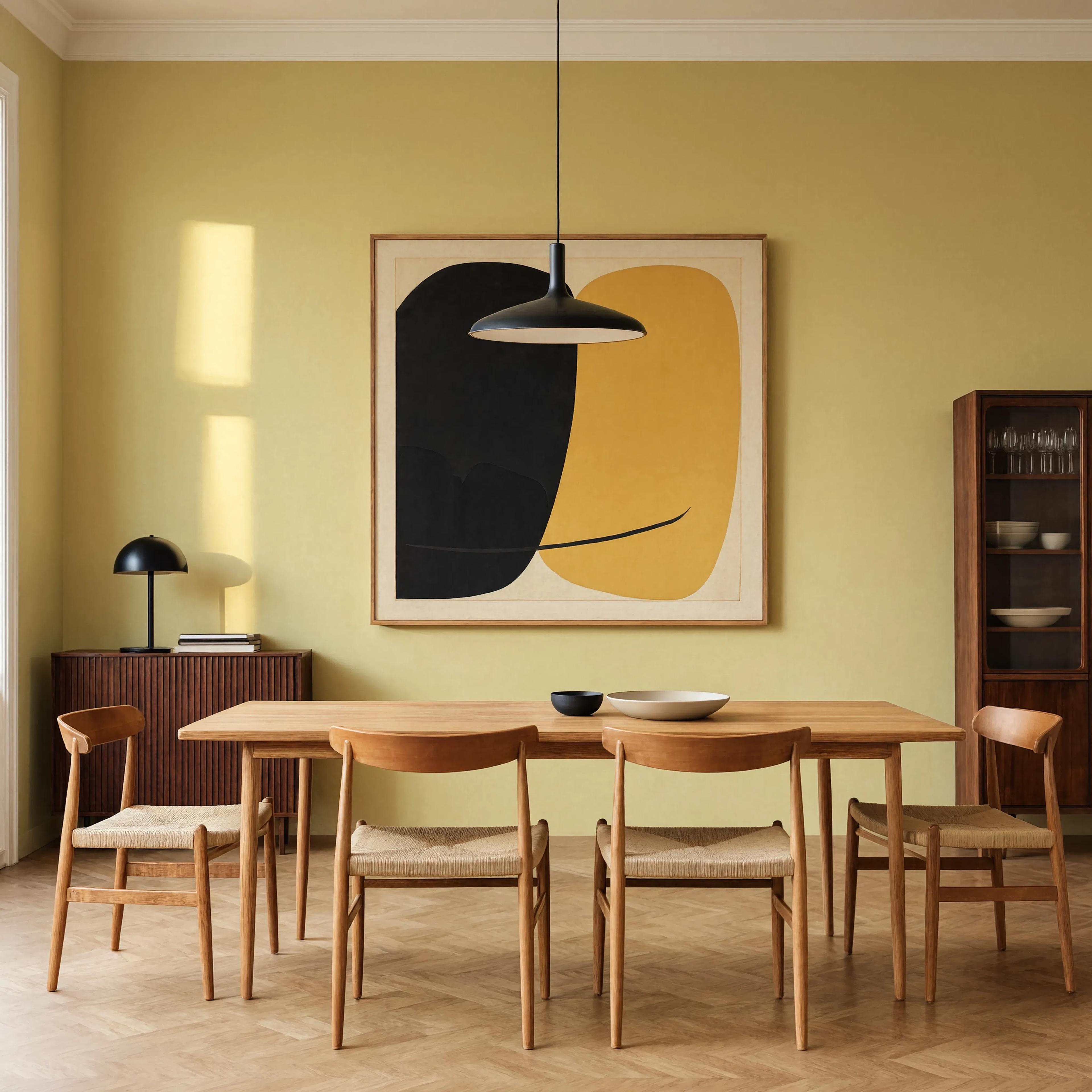 Monochrome Yellow Black Abstract Poster | Minimalist Contemporary Wall Art Print